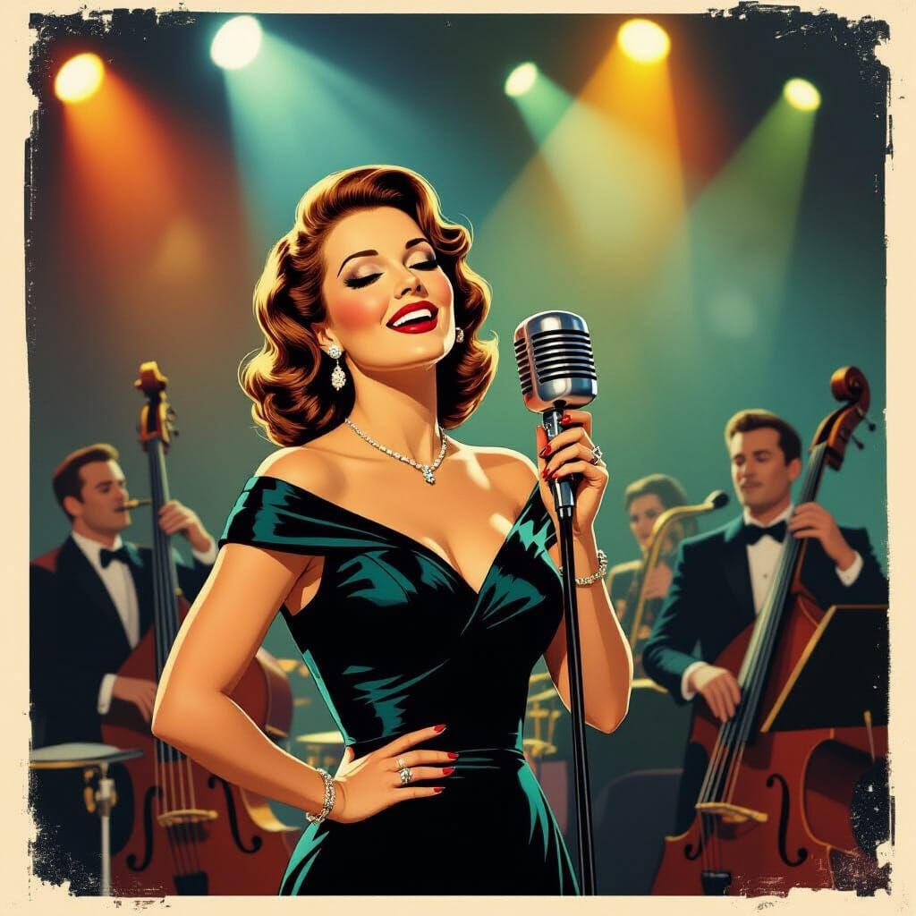 Jo Stafford Sings with a Big Band in Vintage Jazz Poster Sty...