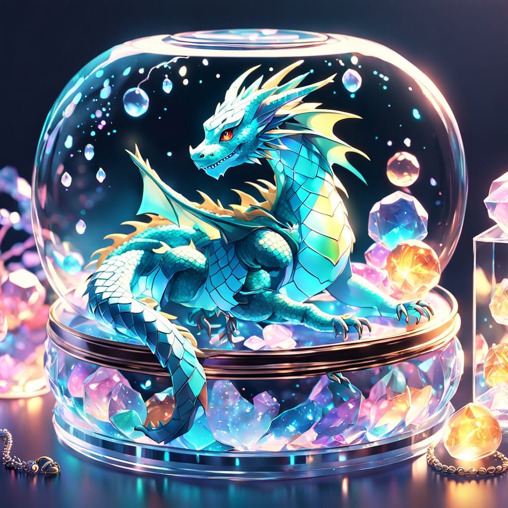 Whimsical Anime Dragon Admires Shimmering Jewels