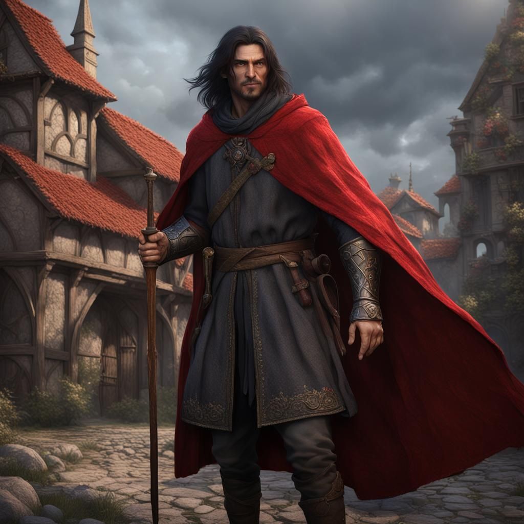 Medieval Man with Red Cloak Fantasy Concept Art