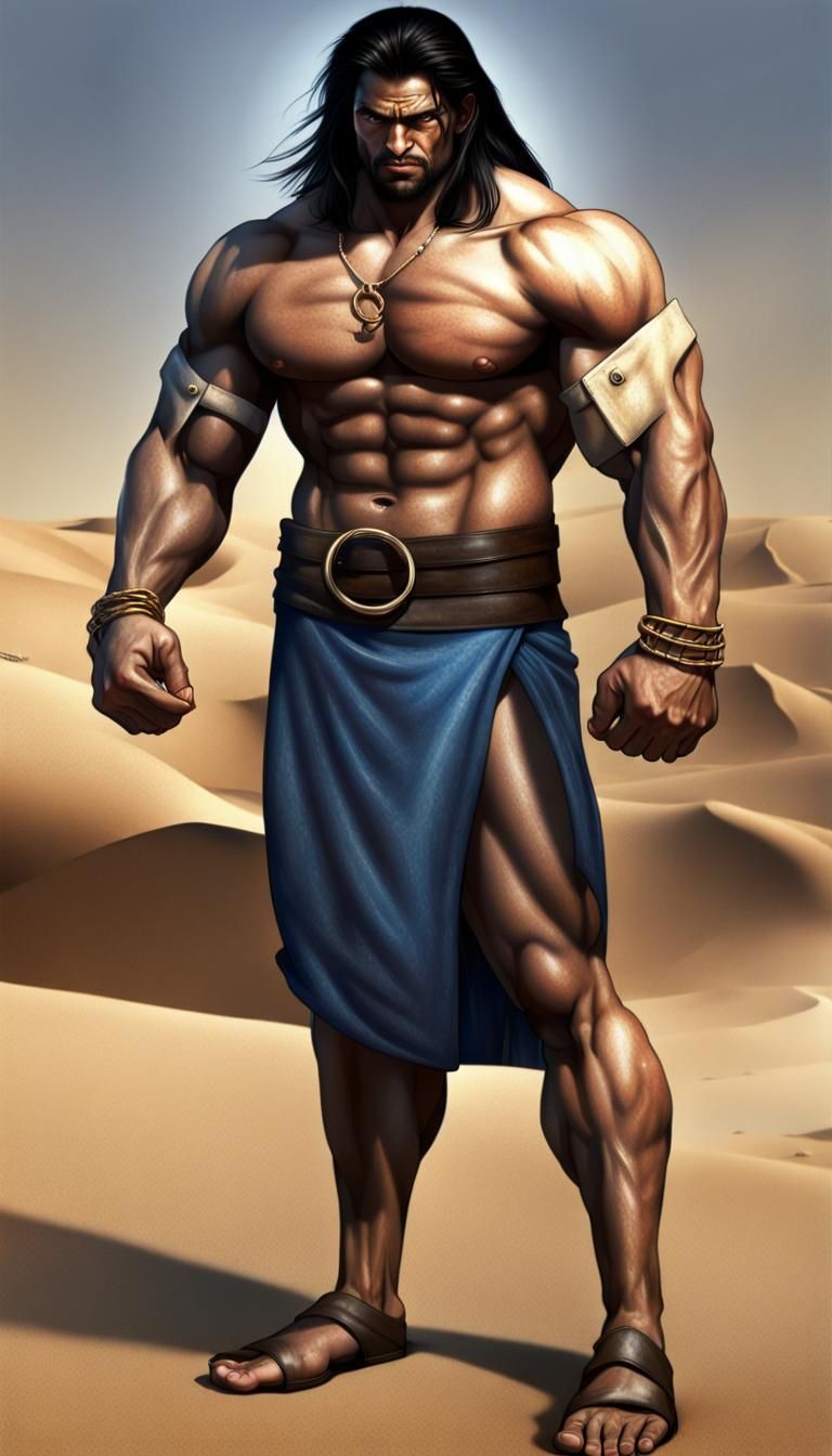 Photorealistic Thug with Muscular Build in Desert