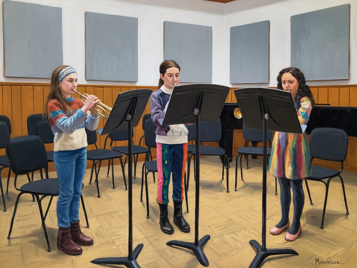 Girls in Harmony: A Neo-Impressionist Music Rehearsal Scene