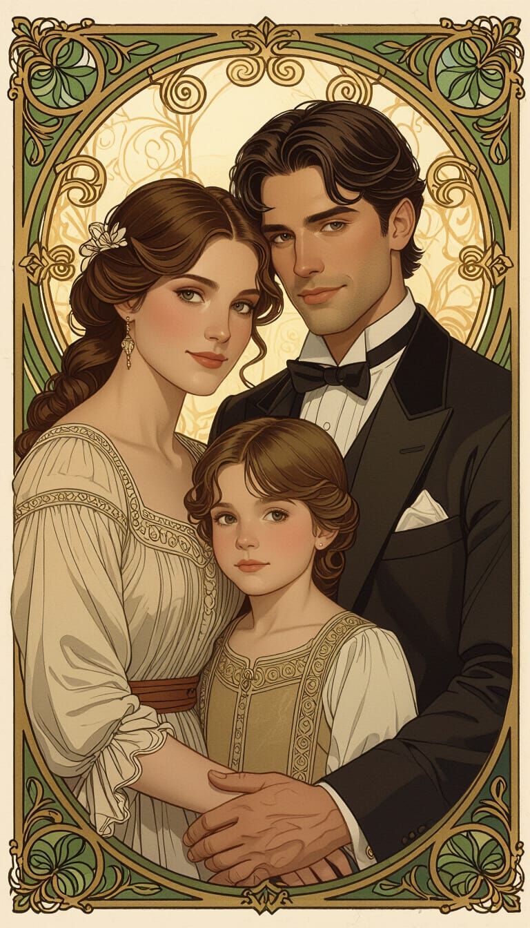 Elegant Family Portrait in Art Nouveau Style