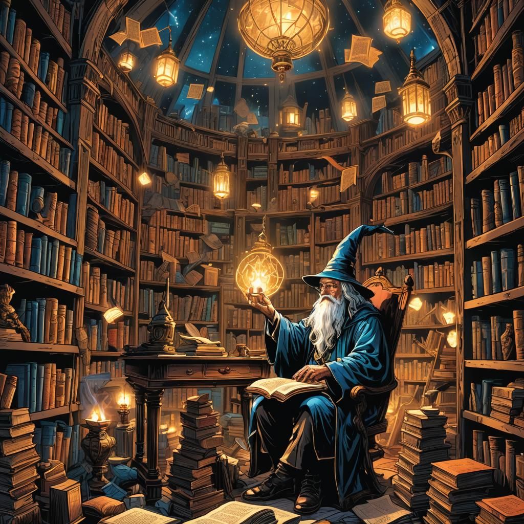 Wizard in Tower: Comic Book Style Art