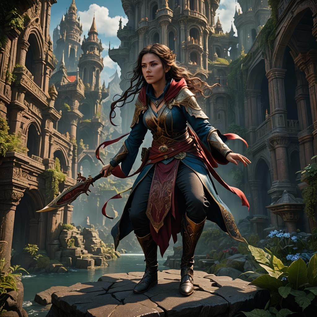 Fantastical Woman Bending: Detailed Matte Painting