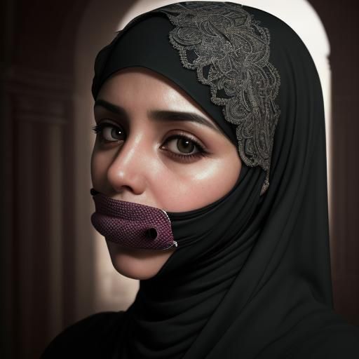Hijabi Woman Gagged: Hyperrealistic, Detailed Image