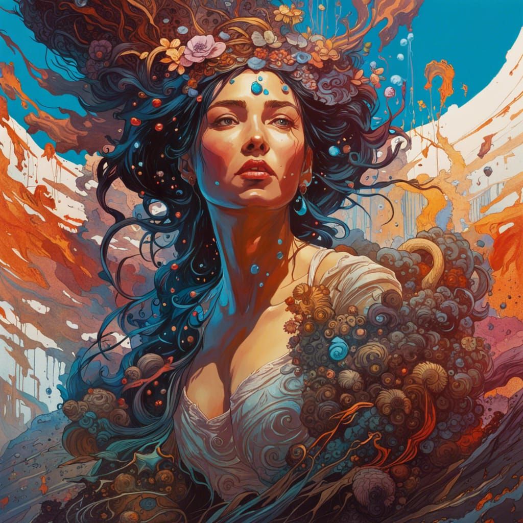 Detailed Female Portrait in Gouache Illustration Style