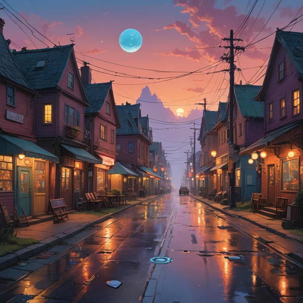 Gemstone Street in Ethereal Evening Light