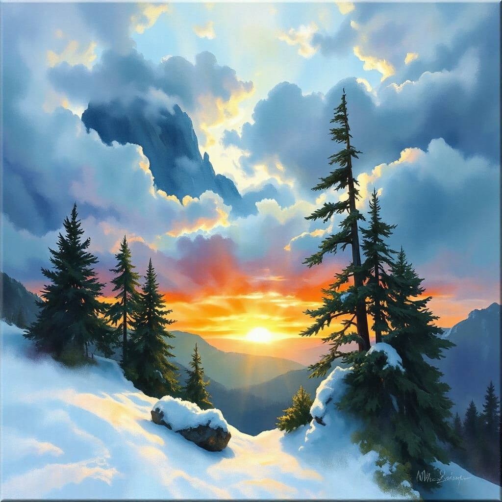 Impressionist Sunrise in Gouache and Watercolor