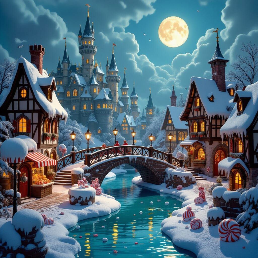 Gothic Candy Land with Chocolate Rivers in Tim Burton Style