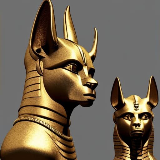 Black and Gold Anubis Sculpture in Egyptian Style