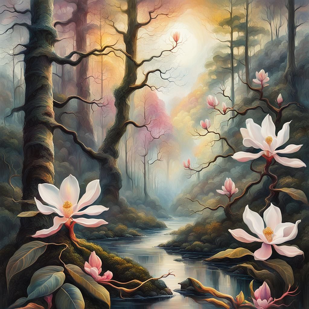 Surrealistic Landscape of Intersecting Mystical Forests