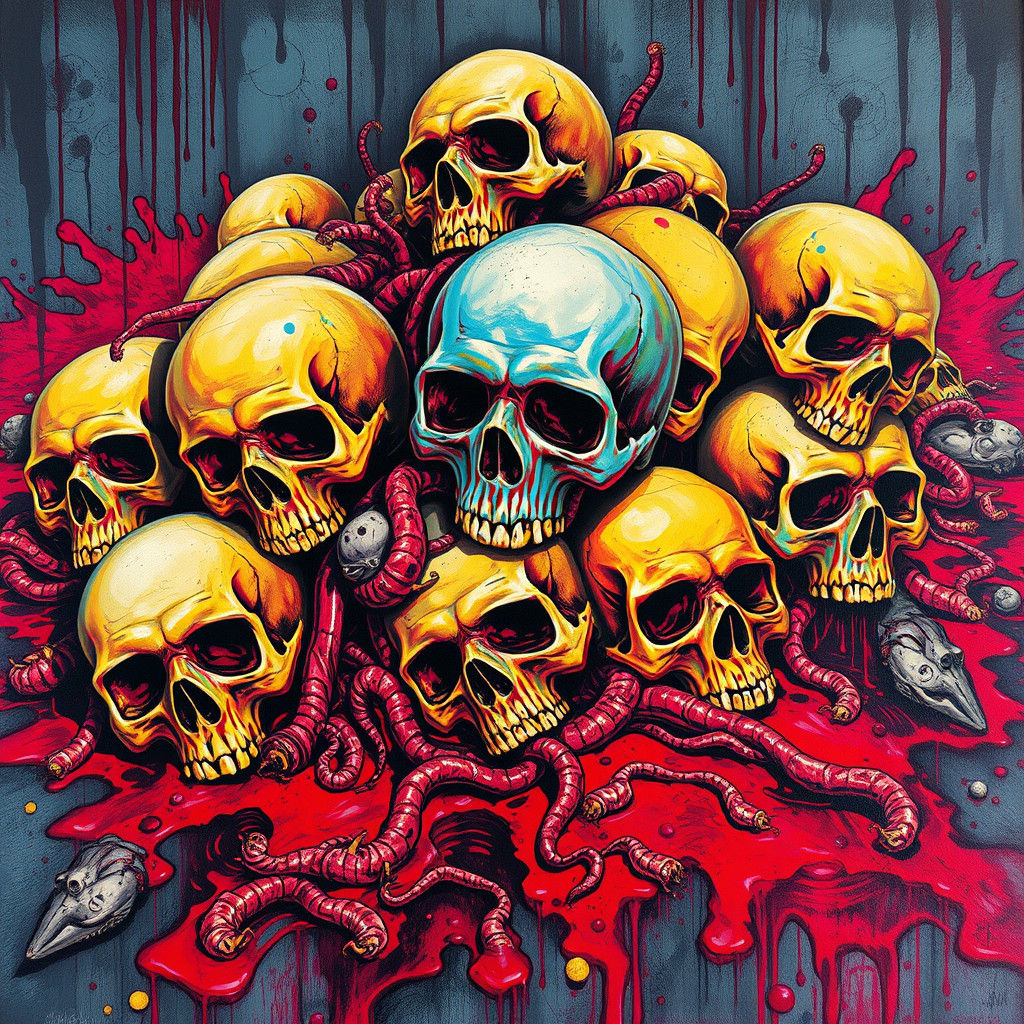 Macabre Graffiti Art: Pile of Skulls in Blood