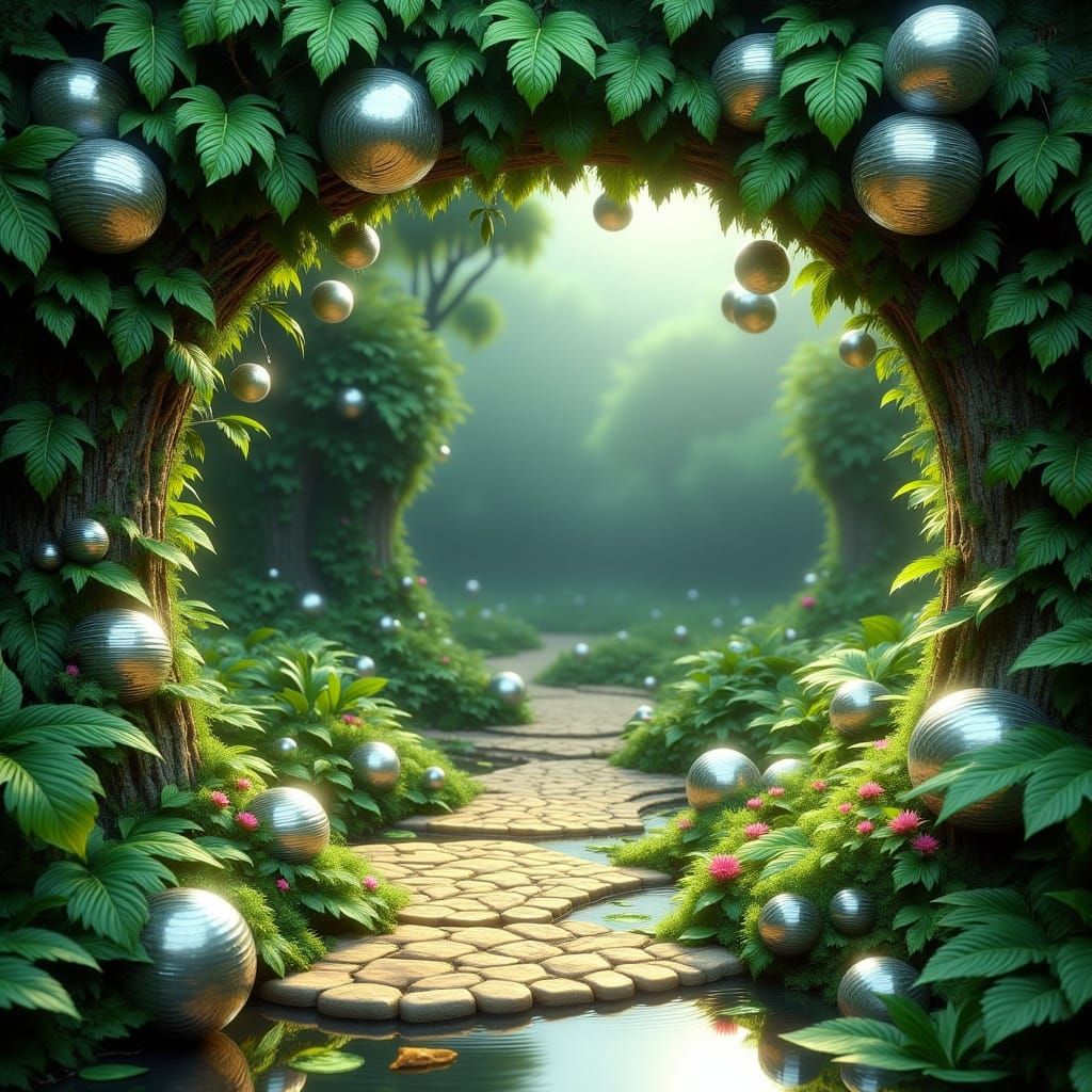 Infinite Forest Mirror with Glitch Art Elements