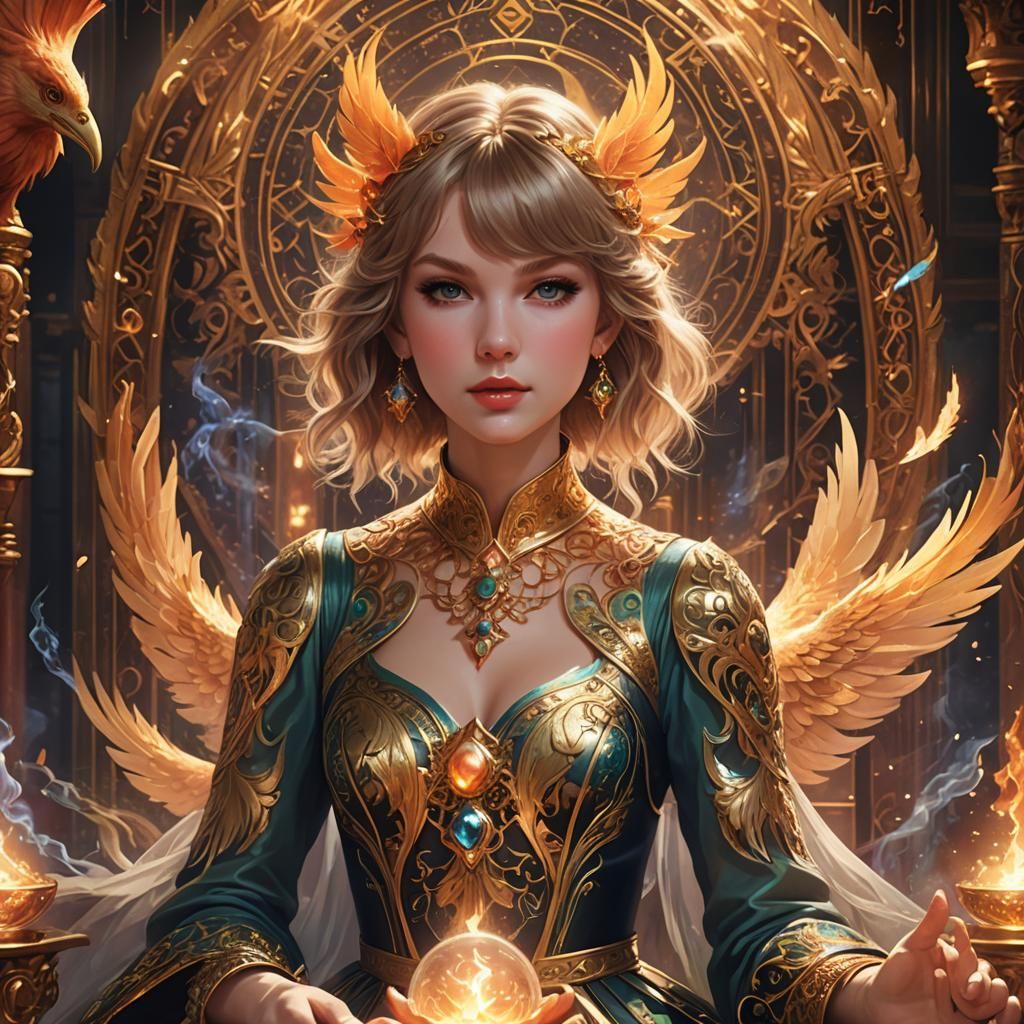 Taylor Swift as Phoenix Tarot Reader in Anime Art