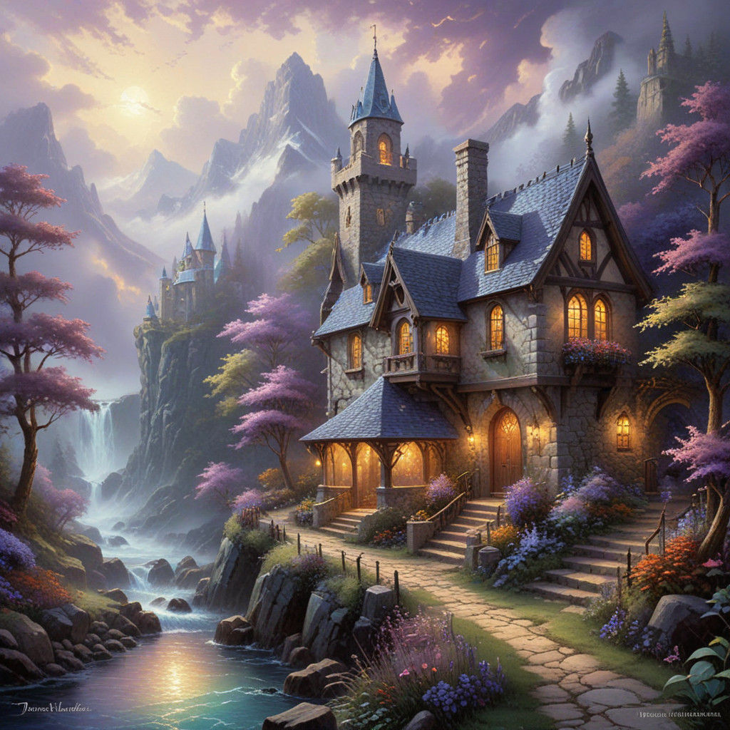 Ethereal Amethyst Fantasy Landscape in Medieval Style