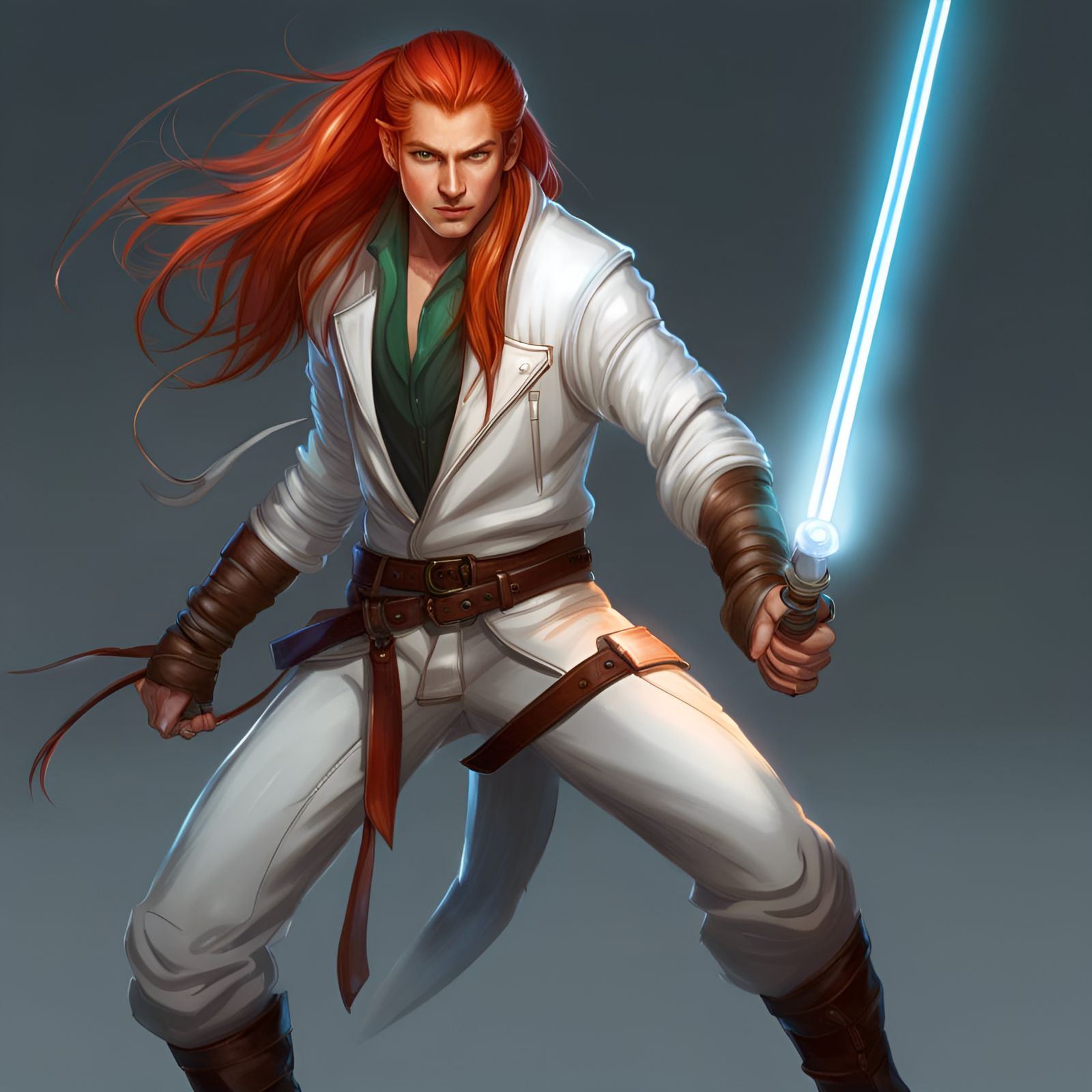 Hobbit Fighter with Lightsaber in Dark Fantasy Style