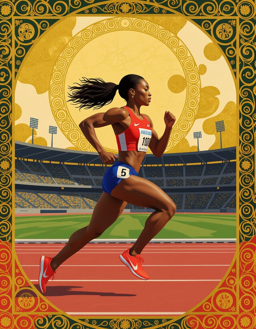 Olympic Athlete in Klimt-Inspired Art Nouveau Style