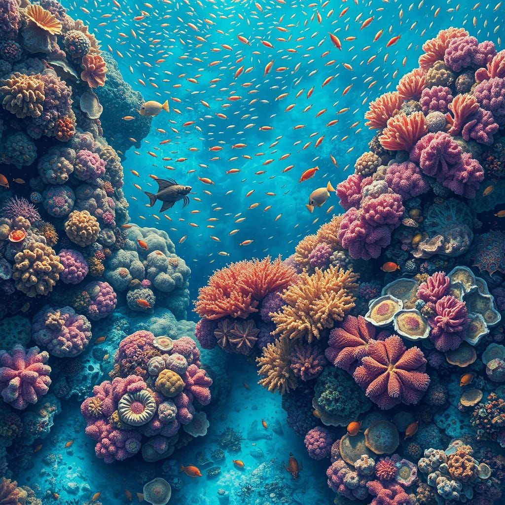 Lively Coral Reef with Turquoise Water and Sea Life
