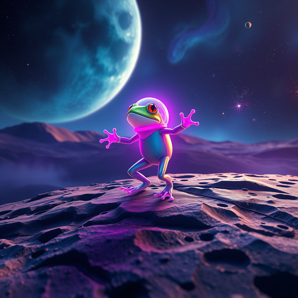 Frog Dances on the Moon in Futuristic Style