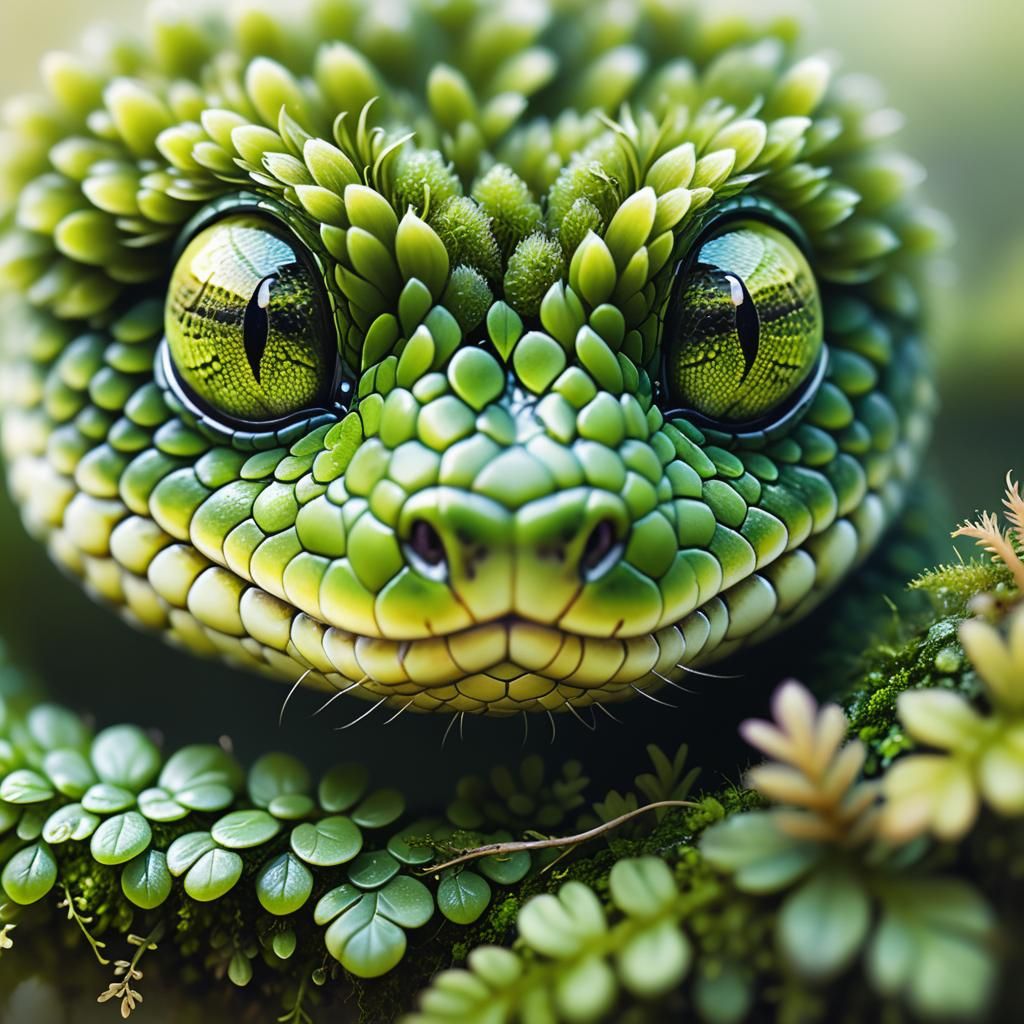 Cute Moss Snake Portrait in Soft Focus