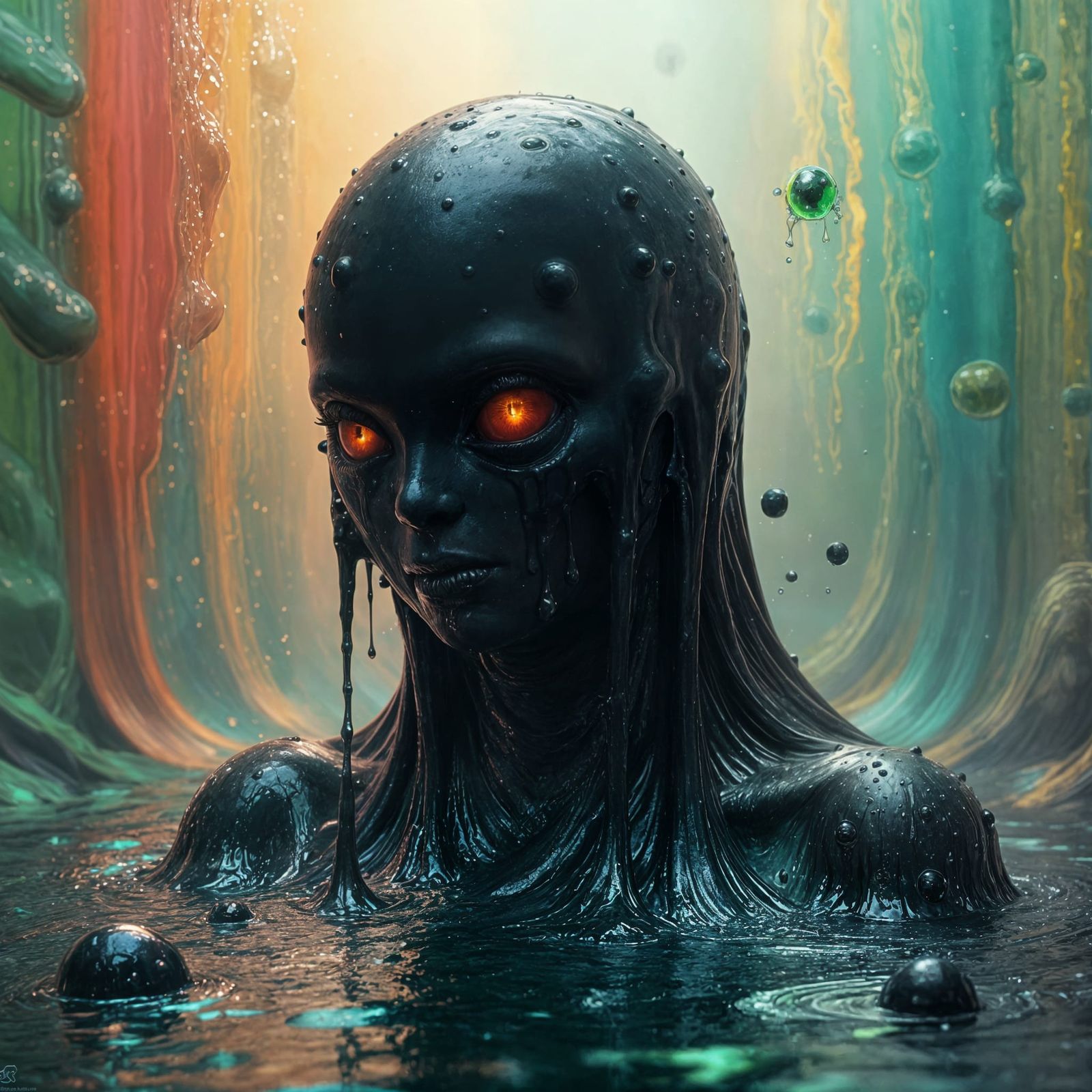 Gelatinous Ooze Monster Woman in Hyperrealistic Splash Art