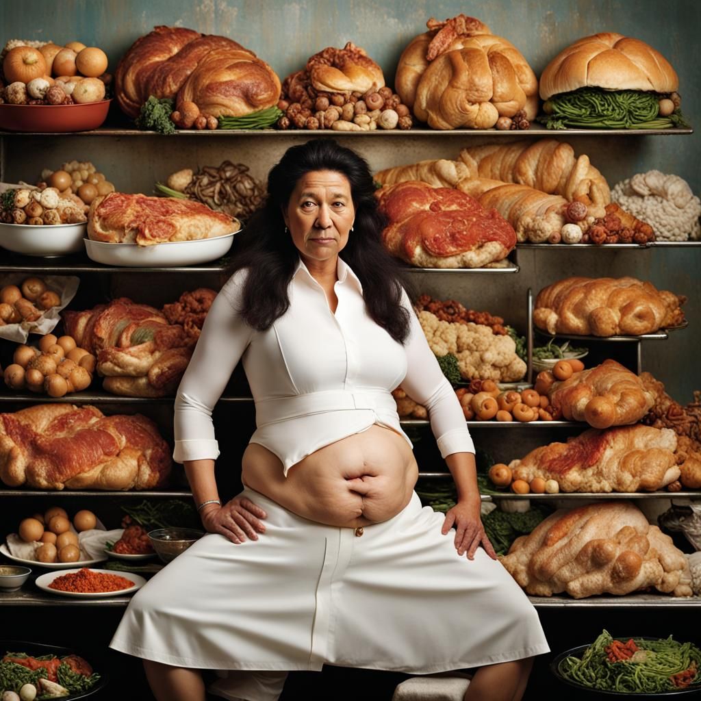 Woman After All-You-Can-Eat Buffet, Professional Portrait