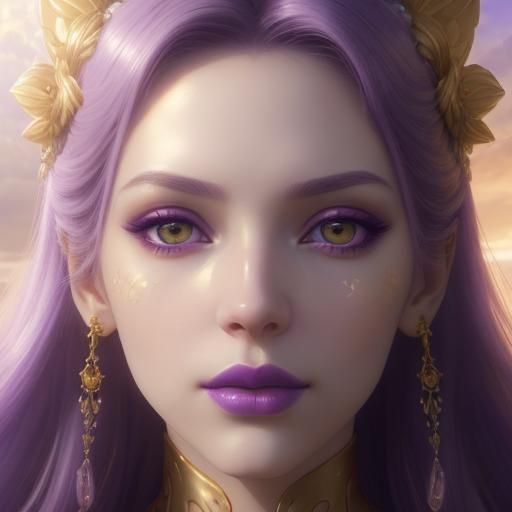Ethereal beauty with purple hair and gold eyes