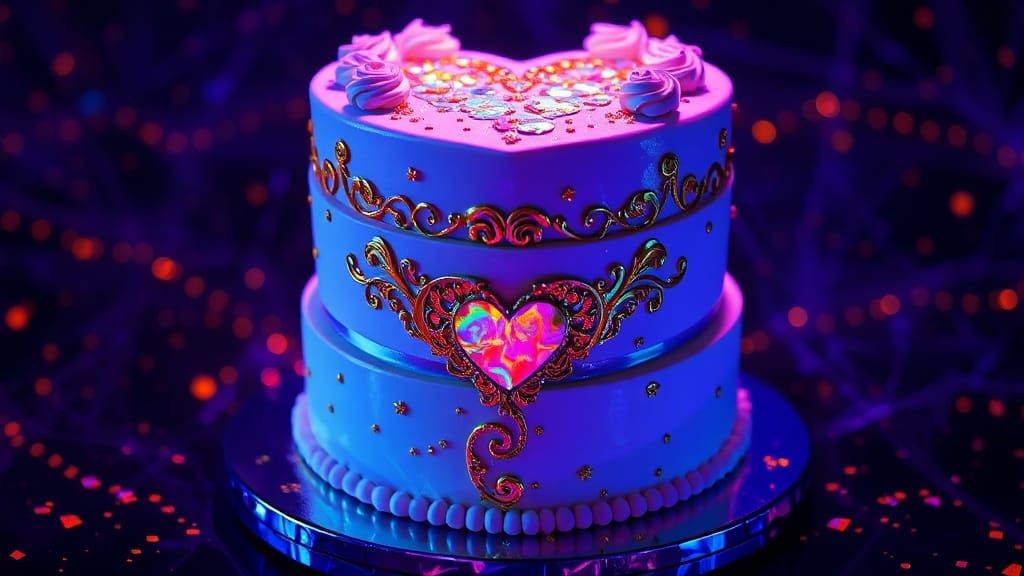 Surreal Splatter Ink Cake with Gold Filigree