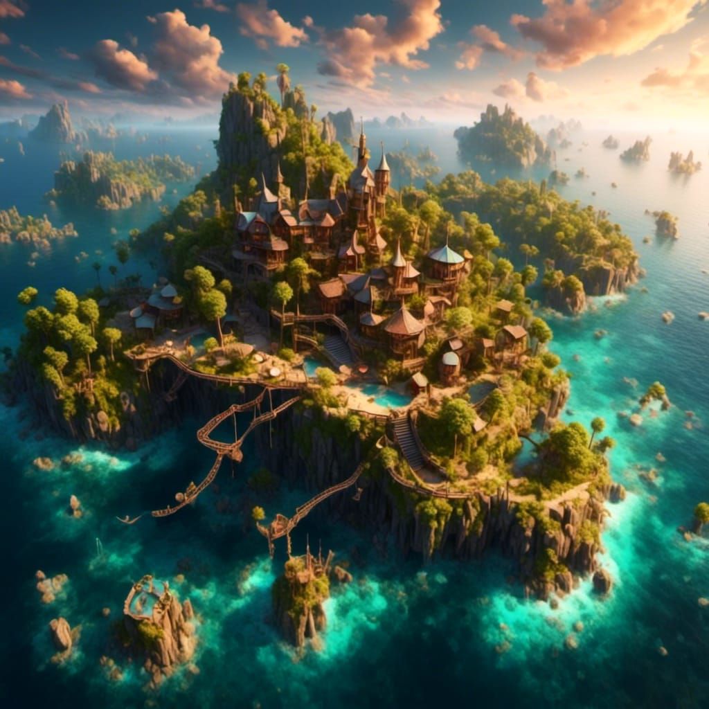 Peaceful Island with Golden Fences and Luxury Hotel