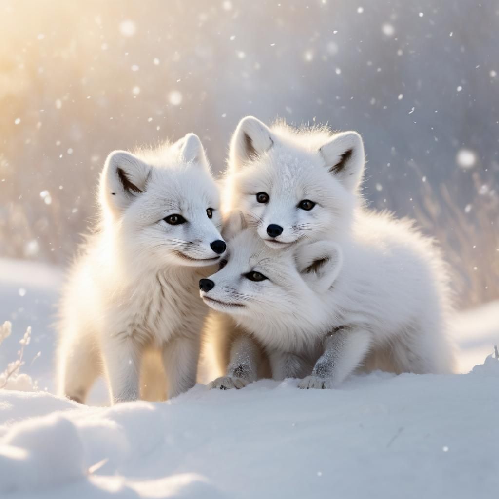 Arctic Fox Cubs Play in Winter Wonderland