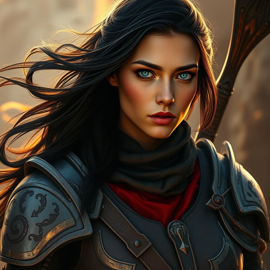 Mandalorian Woman Warrior in Sci-Fi Concept Art Style