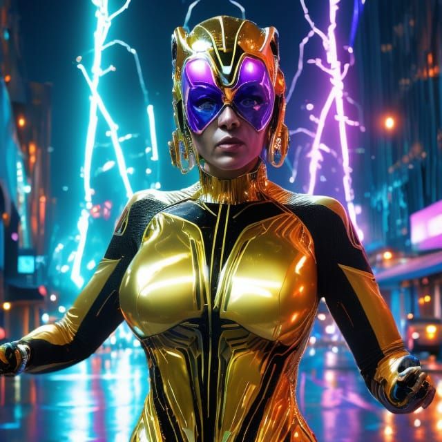 Sci-Fi Woman in Spandex on City Street