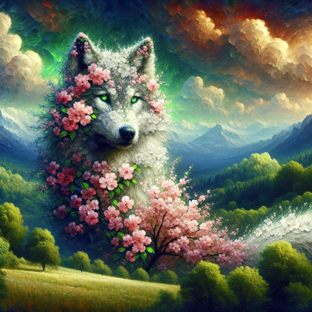 Cherry Blossom Wolf: 19th Century Art