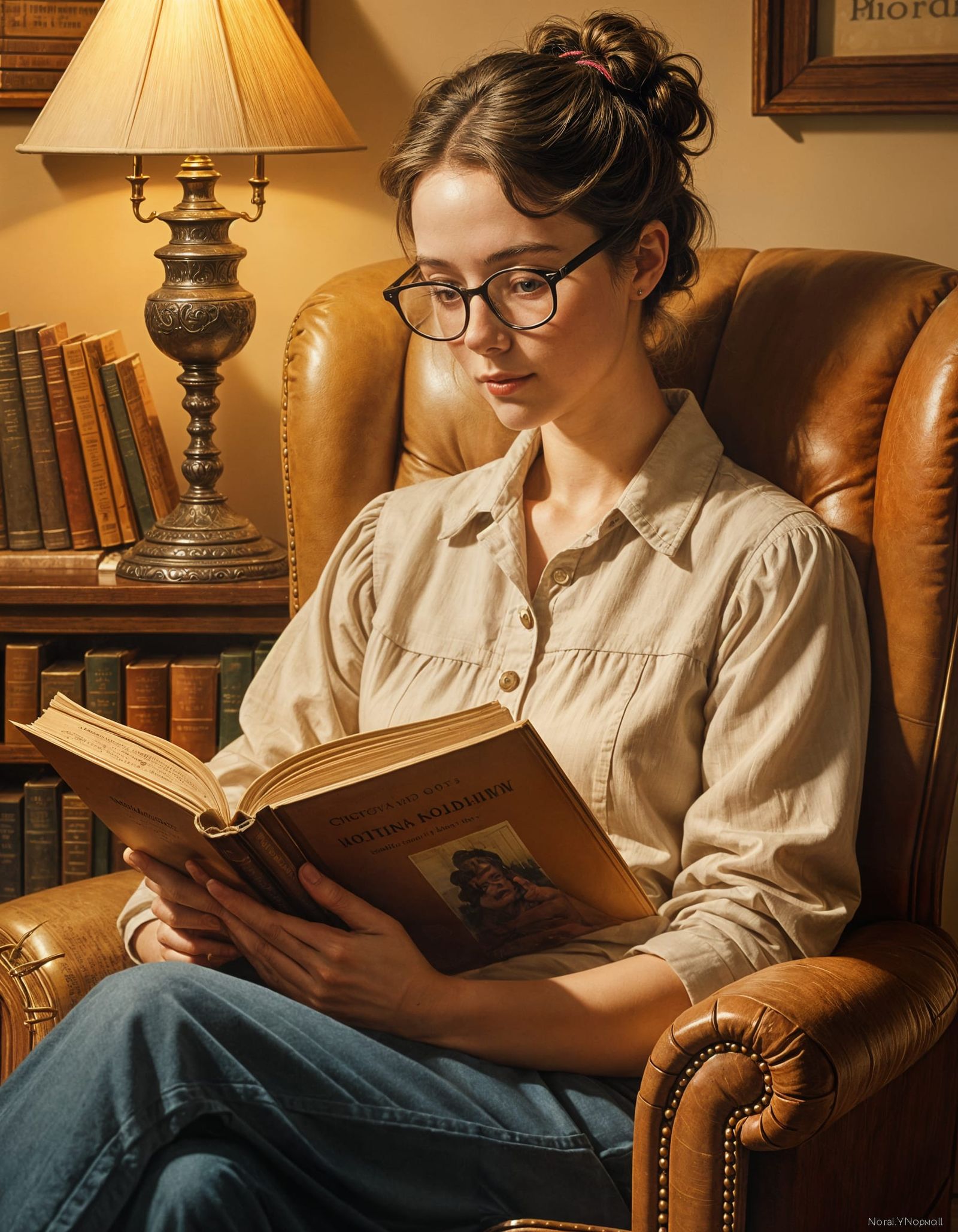 Cozy Library Scene in Rockwell Style