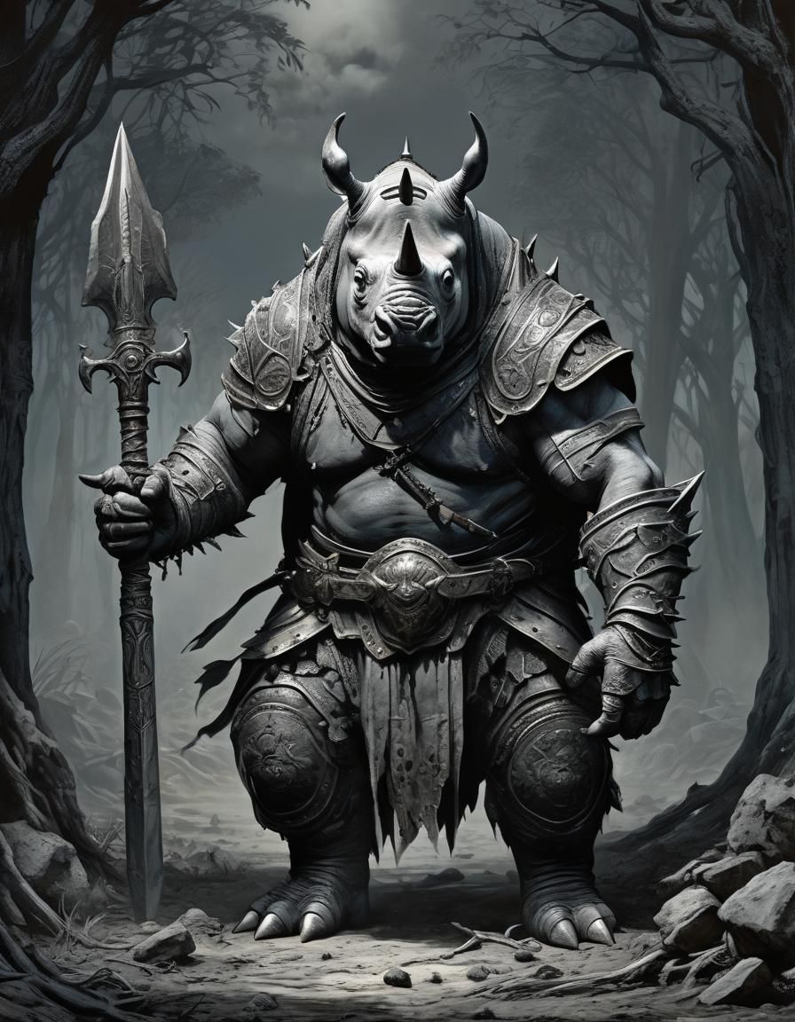 Rhino Warrior in Dark Fantasy Style