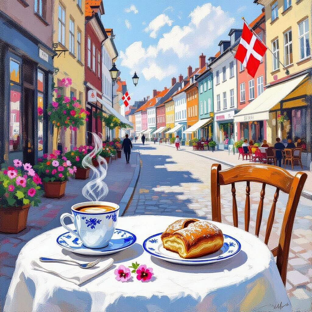 Charming Copenhagen Cafe Scene as Impressionist Art