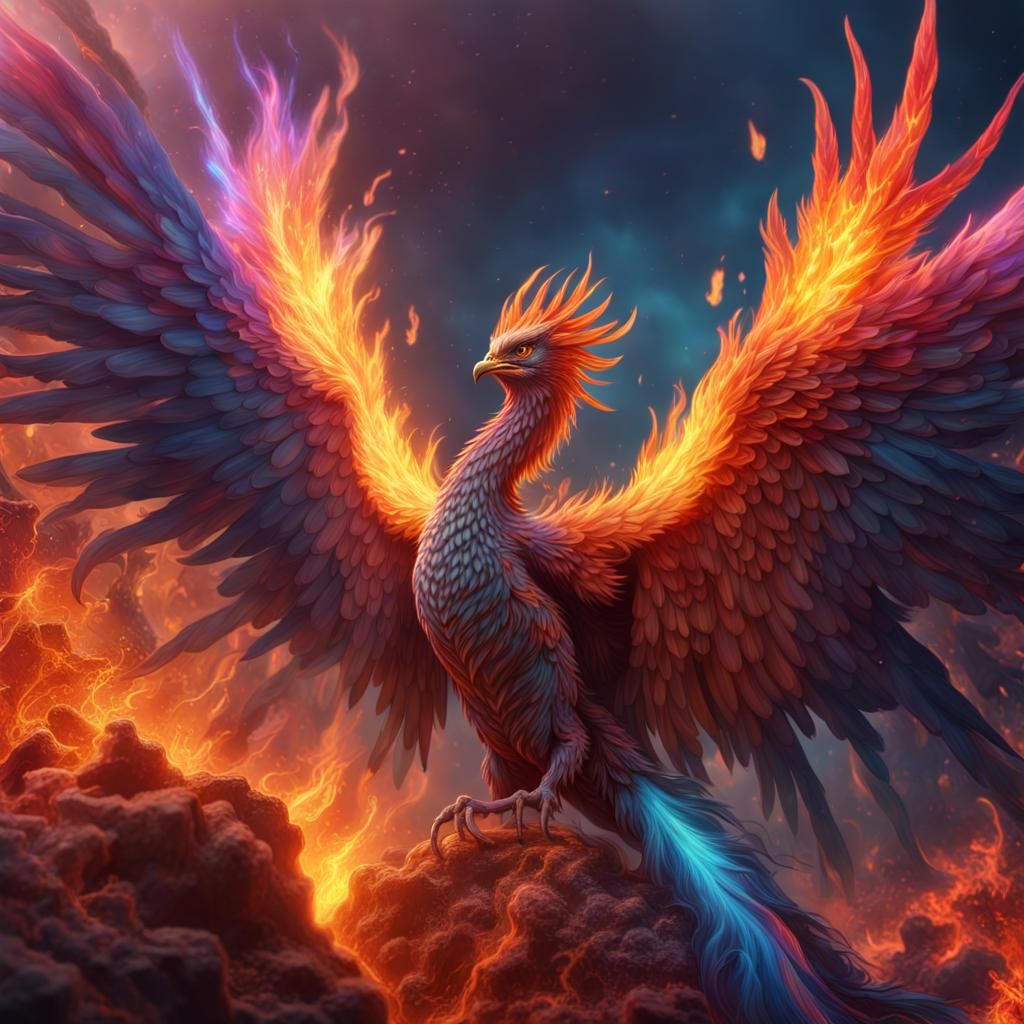 Multicolored Phoenix Rising: Fantasy Concept Art