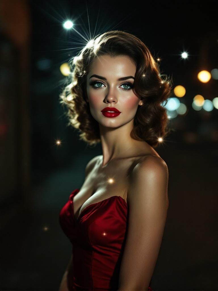 1950s Pin-Up with Star Filter City Lights