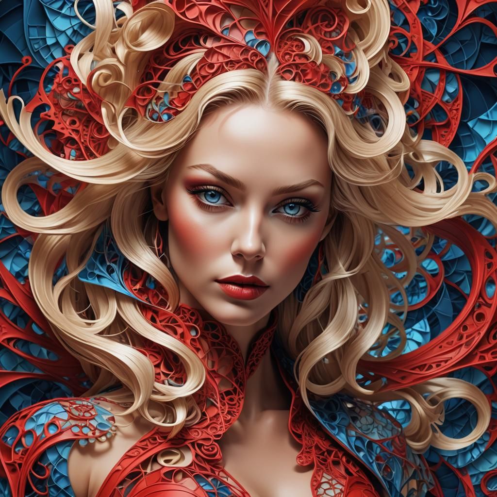 Fractal Portrait of Woman in Zentangle-Inspired Style