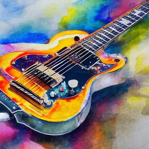 Whimsical Watercolor Hamster Shreds Electric Guitar