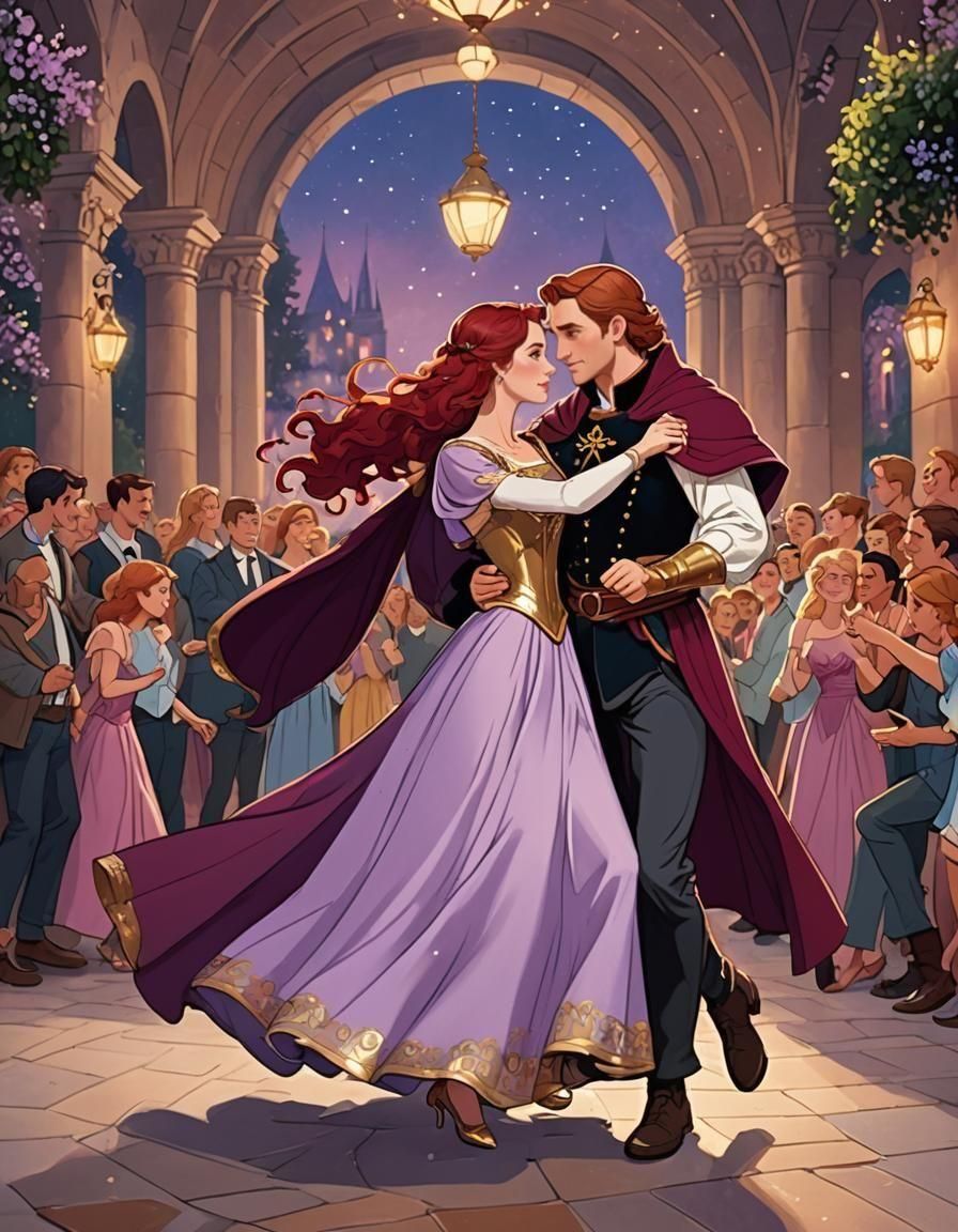 Lovers Dancing at the Prom in Disney Animation Style