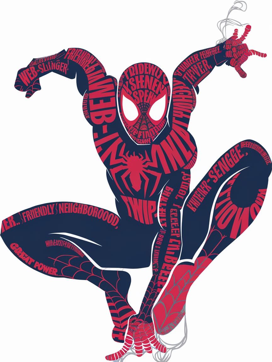 Spider-Man Text Silhouette: Web-Slinger in Red and Blue