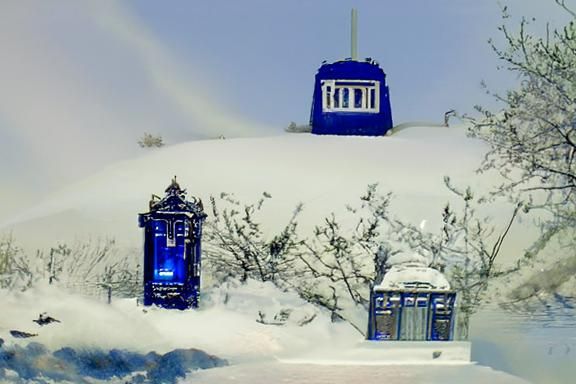 Tardis in Snow-Covered Winter Landscape
