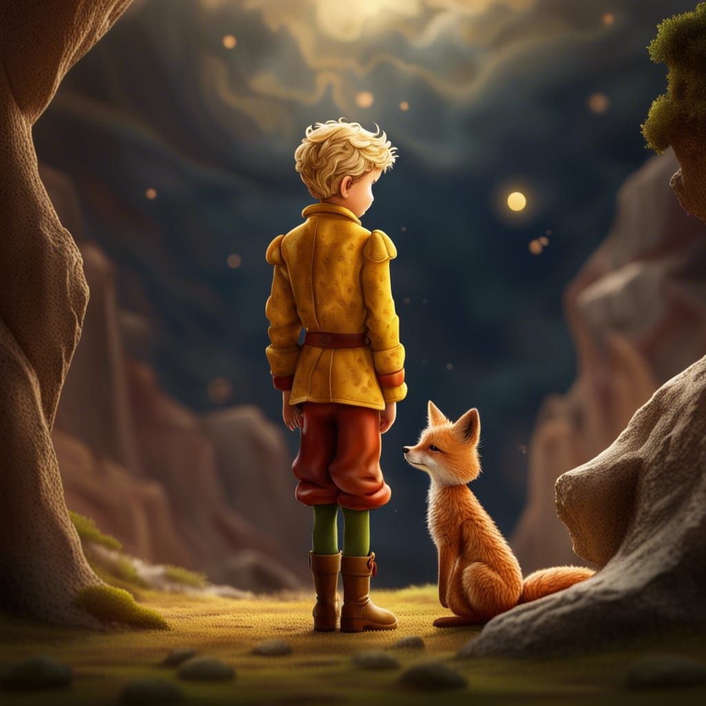 The Little Prince and Fox in Detailed Landscape
