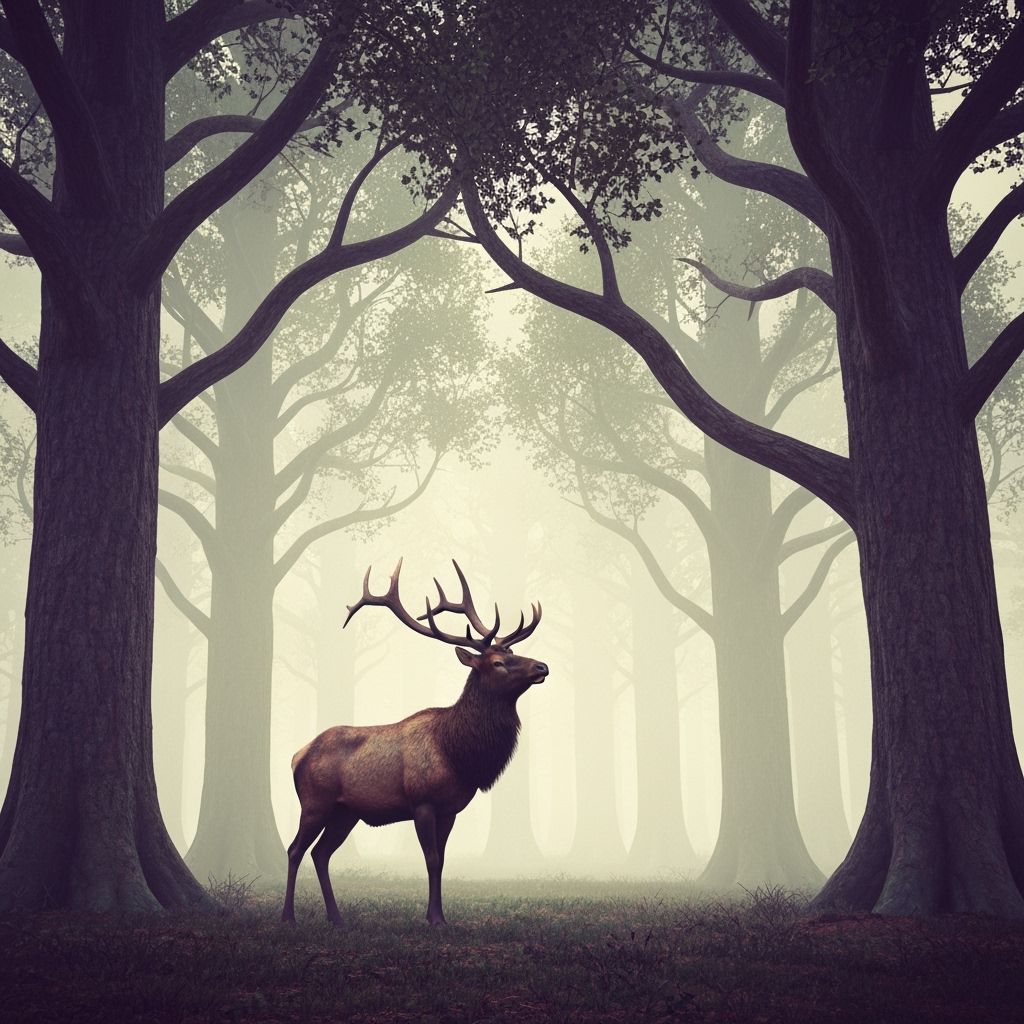 Elk in Ethereal Forest: Digital Art