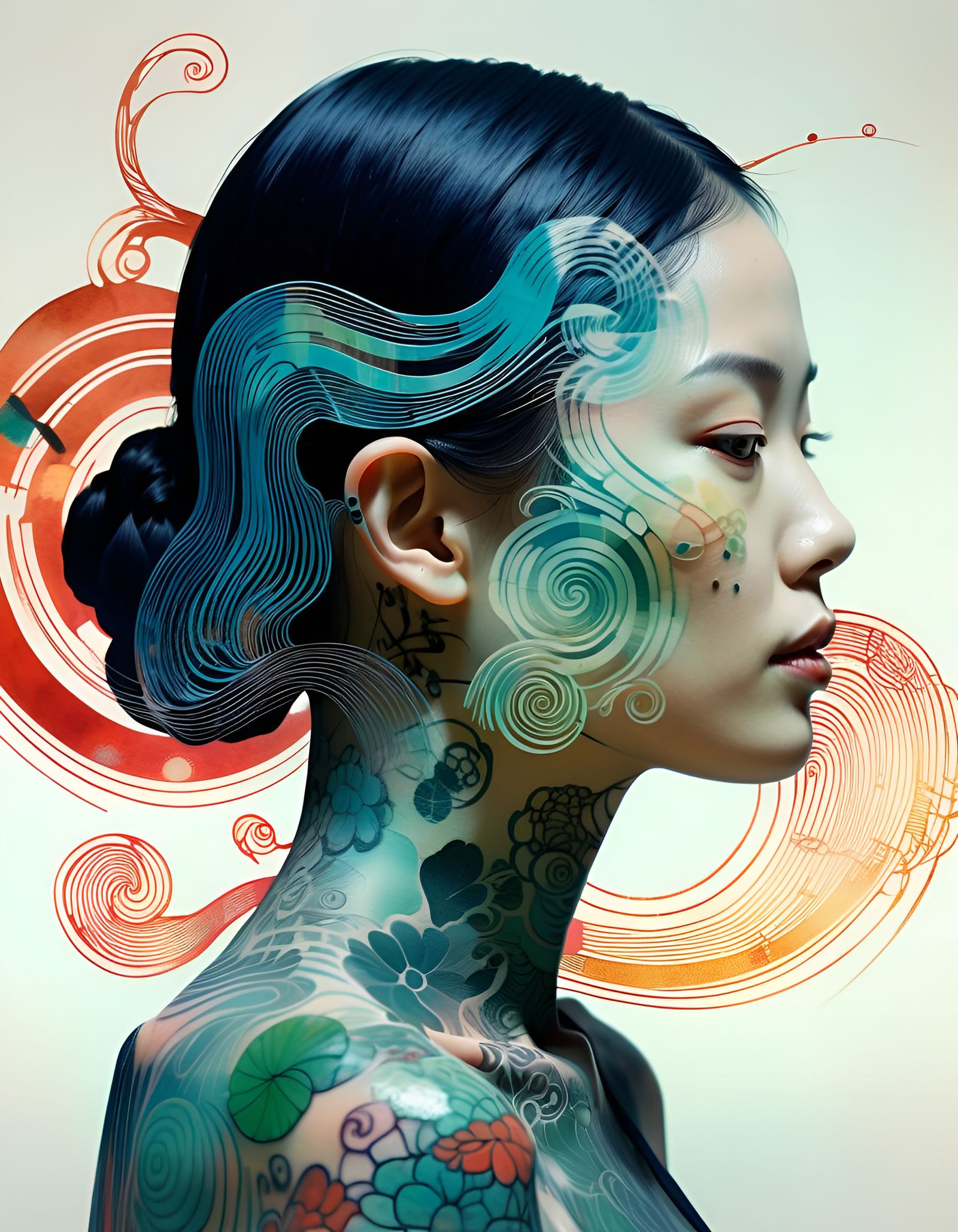 Android Tattoo Art in Double Exposure Style