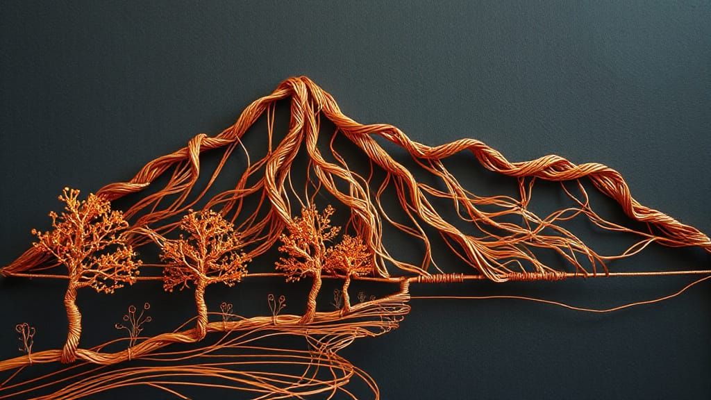 Wire Sculpture: Mountain Landscape in Colorful Style