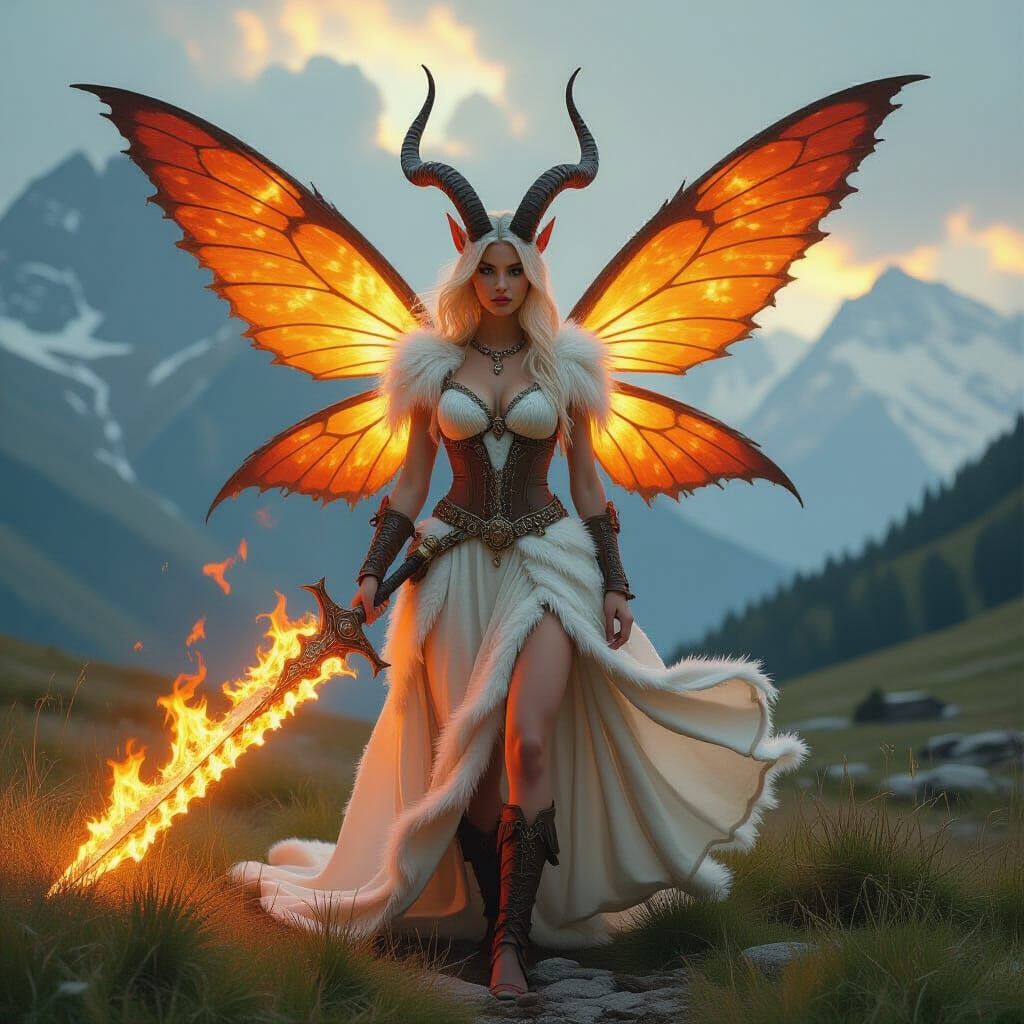 Fiery Fairy Queen in Pulp Sci-Fi Style