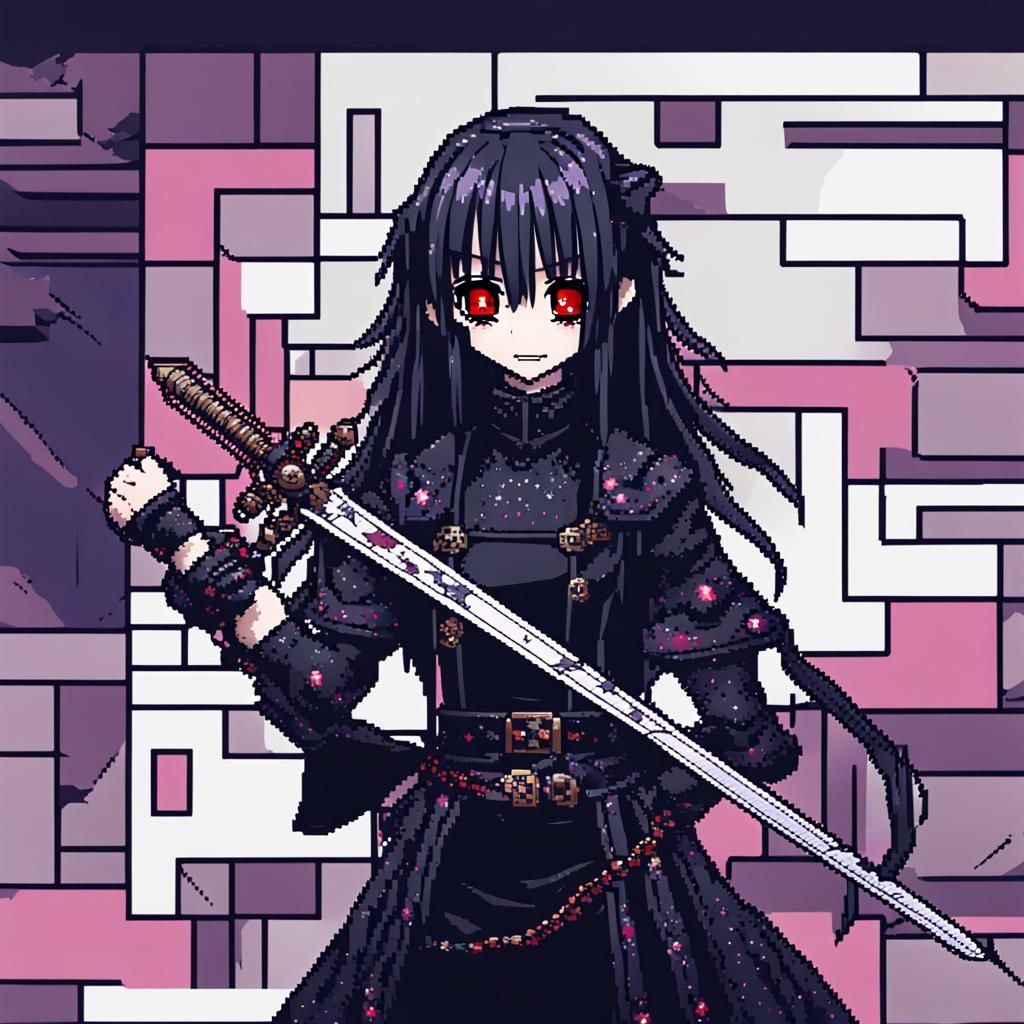 8-bit Goth Anime Girl with Sword