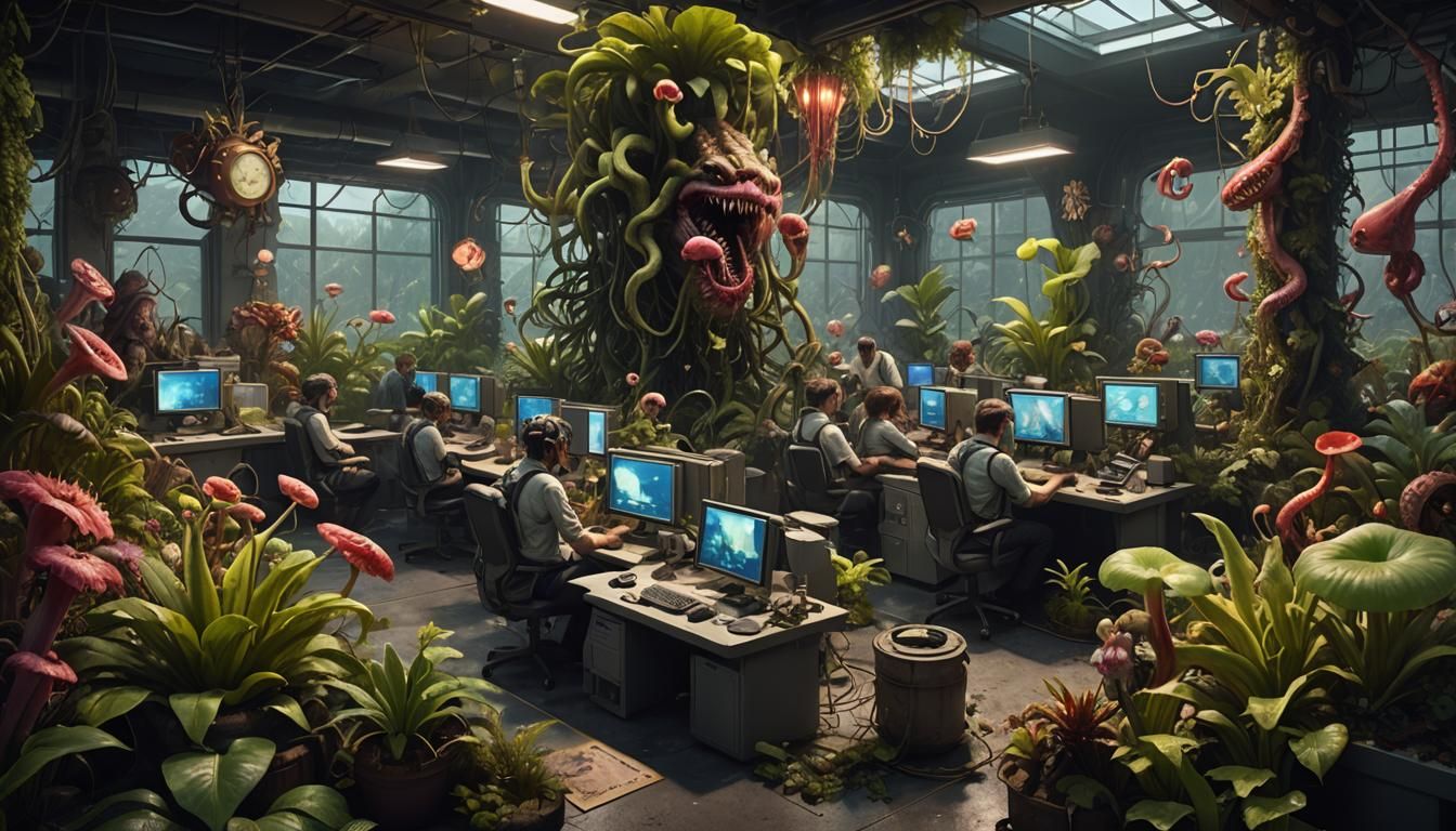 Monstrous Call Center in Dark Fantasy Style